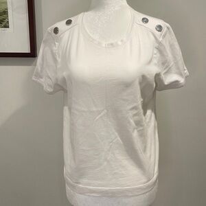 Zara Button Shoulder White Tshirt Sz L